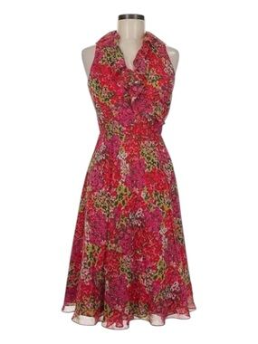 LAUREN RALPH LAUREN Floral Print Wrap
Midi Dress, Ruffle Trim, Size 4.